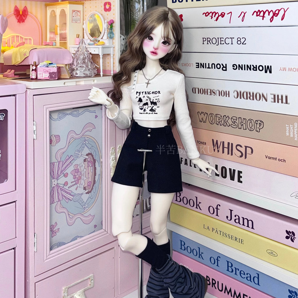 Casual Off-Shoulder T-Shirt and Shorts Outfit Set for BJD Dolls 1/3 1/4 1/6 Blythe OB24 Doll Clothes