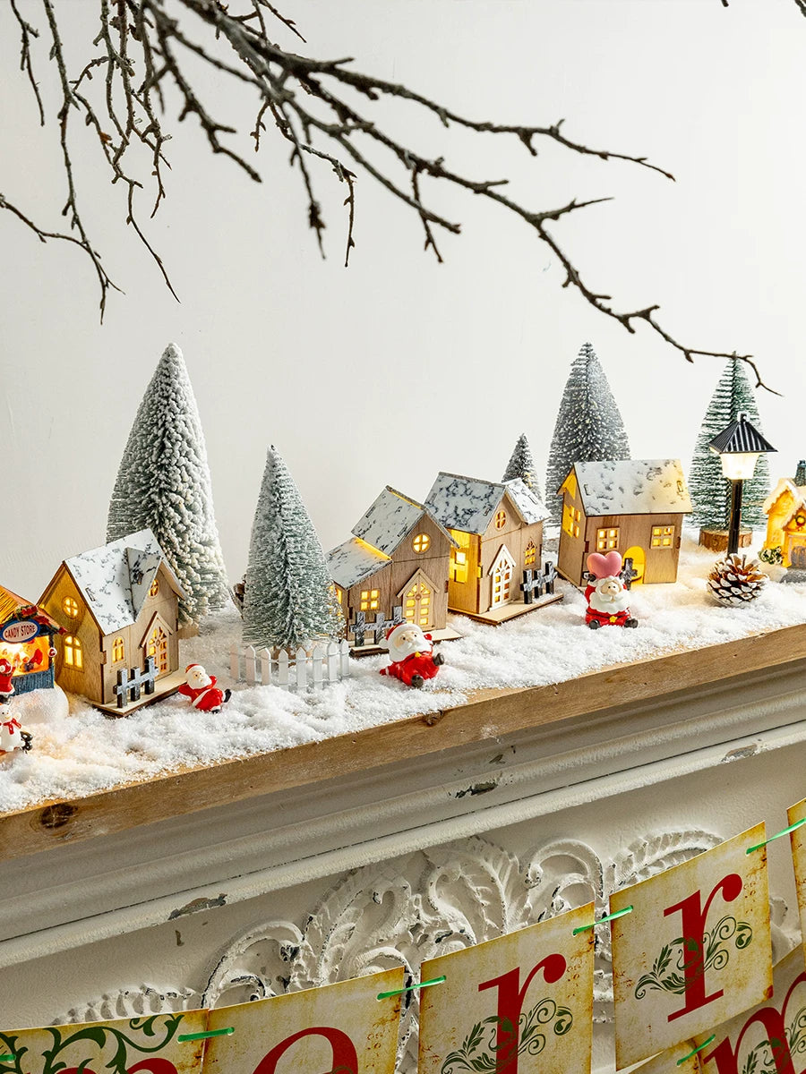 Christmas Light-Up Miniature Village House Set, DIY Winter Snow Landscape Mantel & Tabletop Decor