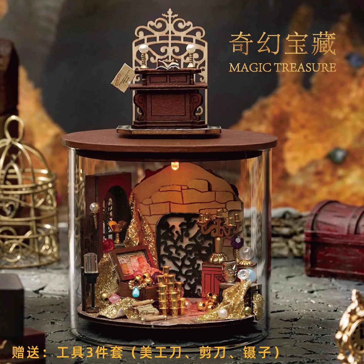 DIY Miniature Magic Bottle House Kit, 3D Wooden Craft Assembly Model with Tools, Fantasy Dollhouse Gift