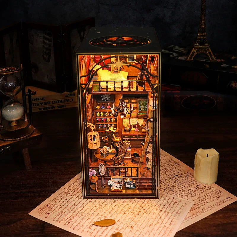 DIY 3D Gothic Book Nook Kit Miniature Wooden Bookshelf Insert Model Creative Desk Decor