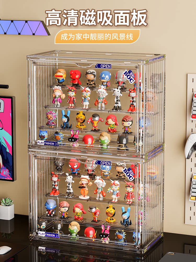 盲盒收纳展示架大容量阶梯式适用泡泡玛特展示盒透明防尘手办柜