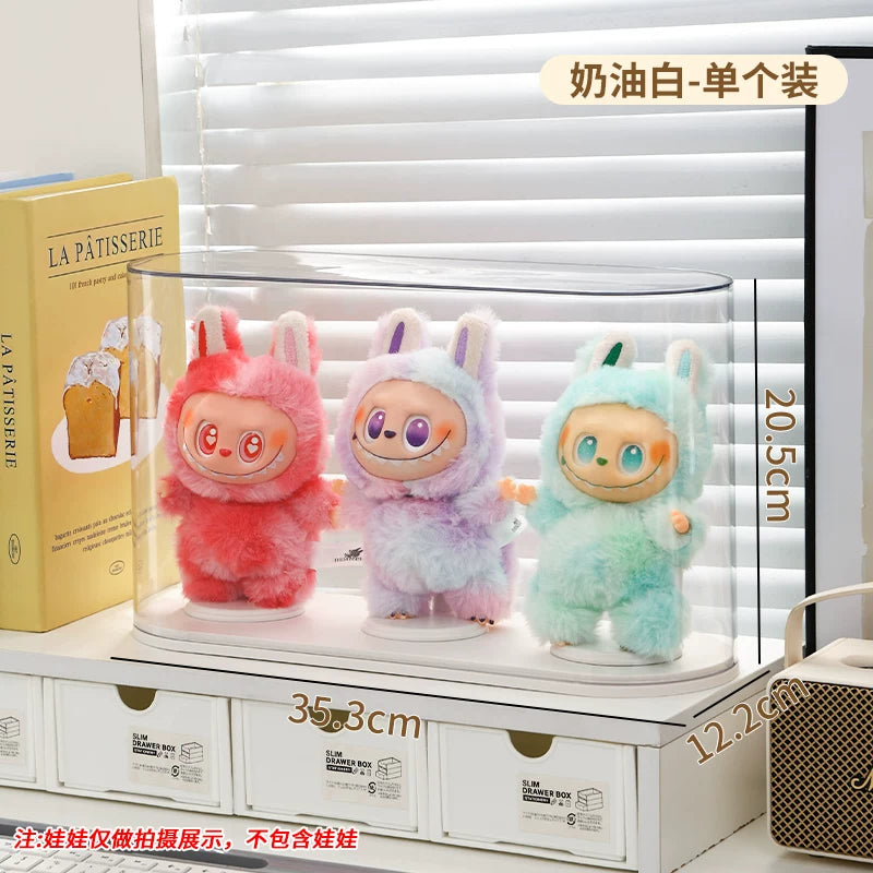 labubu展示盒防尘dimoo搪胶娃毛绒挂件保护罩透明盲盒收纳展示架