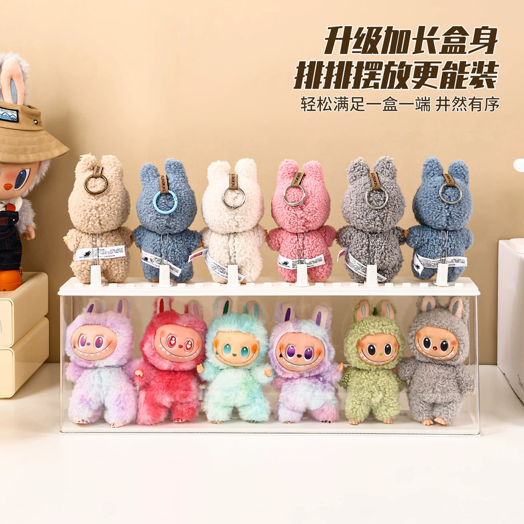 labubu展示盒防尘dimoo搪胶娃毛绒挂件保护罩透明盲盒收纳展示架