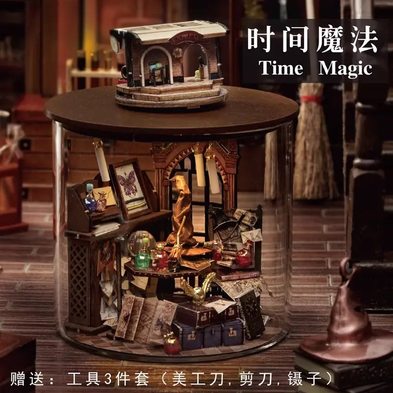 DIY Miniature Magic Bottle House Kit, 3D Wooden Craft Assembly Model with Tools, Fantasy Dollhouse Gift