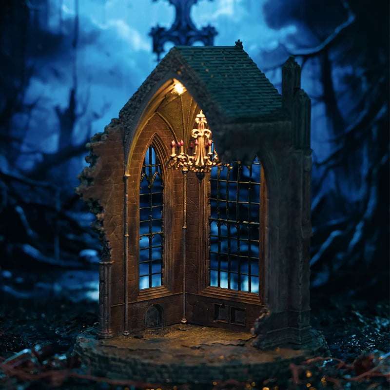 DIY 3D Gothic Book Nook Kit Miniature Wooden Bookshelf Insert Model Creative Desk Decor