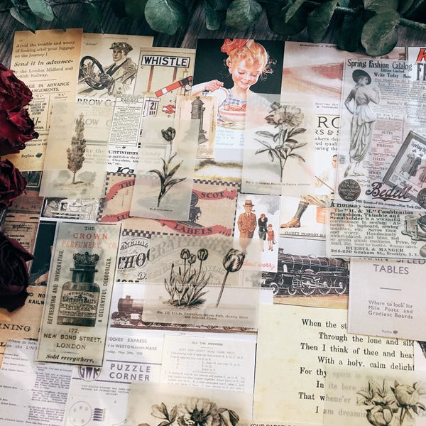 Vintage Junk Journal Ephemera Paper Pack, Textured Old Newspaper Poster Pages for TN Planners & Scrapbooking DIY Crafts