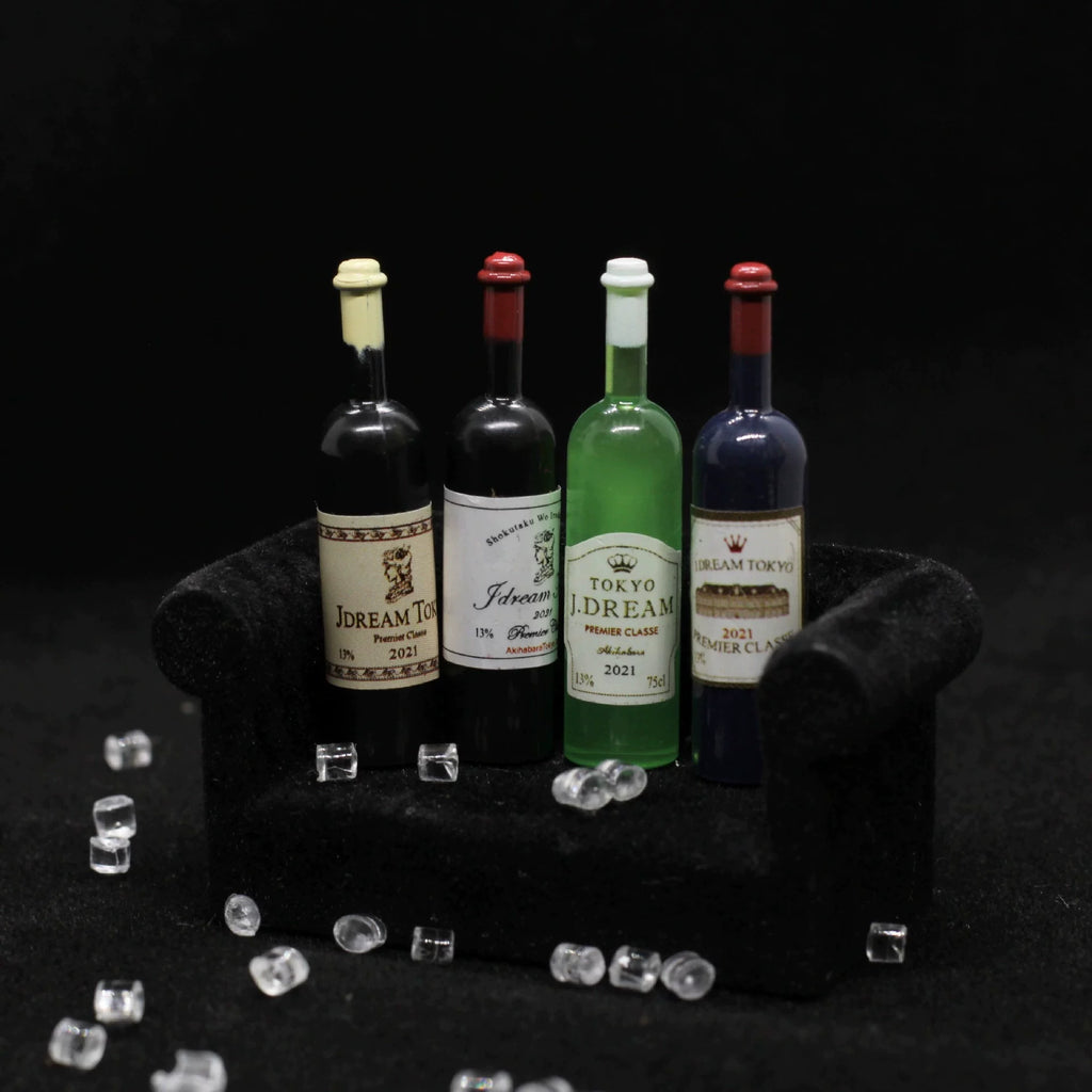 1:12 Dollhouse Miniature Wine Bottle and Goblet Glasses Set, Realistic Mini Bar Accessories for Dollhouse Kitchen Dining Scene Decor