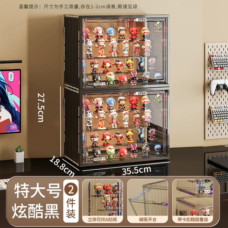 盲盒收纳展示架大容量阶梯式适用泡泡玛特展示盒透明防尘手办柜