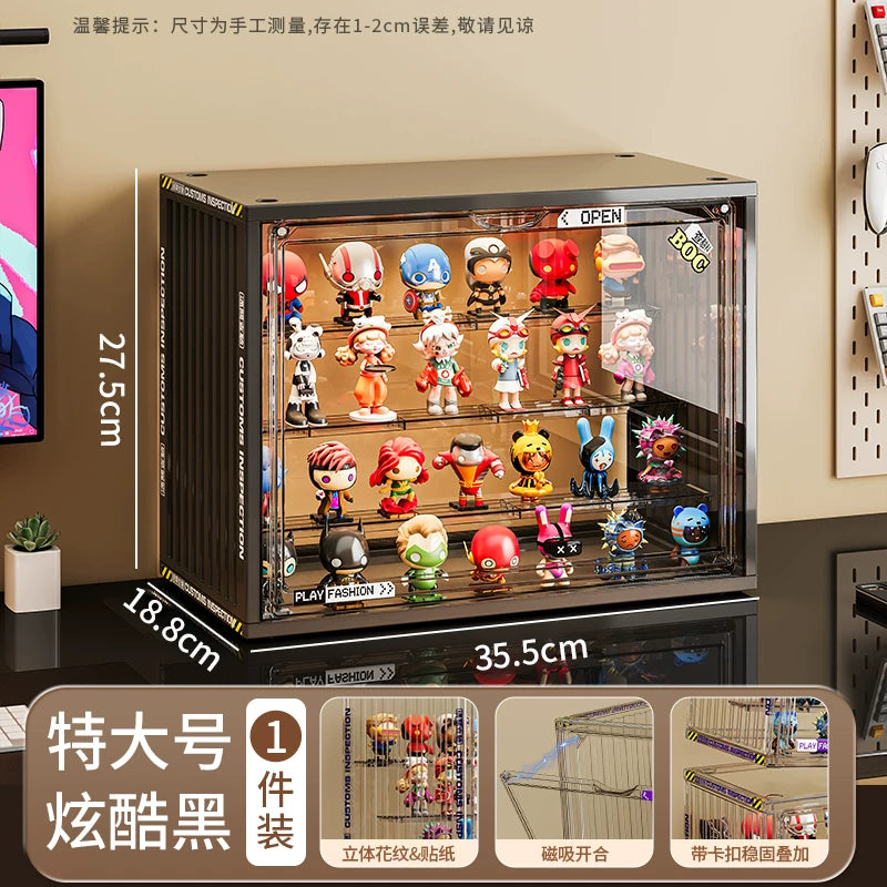盲盒收纳展示架大容量阶梯式适用泡泡玛特展示盒透明防尘手办柜