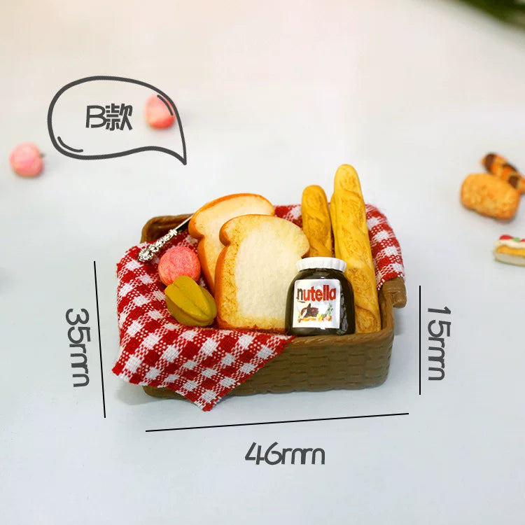 Miniature Dollhouse Bread Basket Set, 1:12 Scale Resin Mini Food Bakery Props for DIY Crafts, Kitchen Scene Decor & Micro Landscape