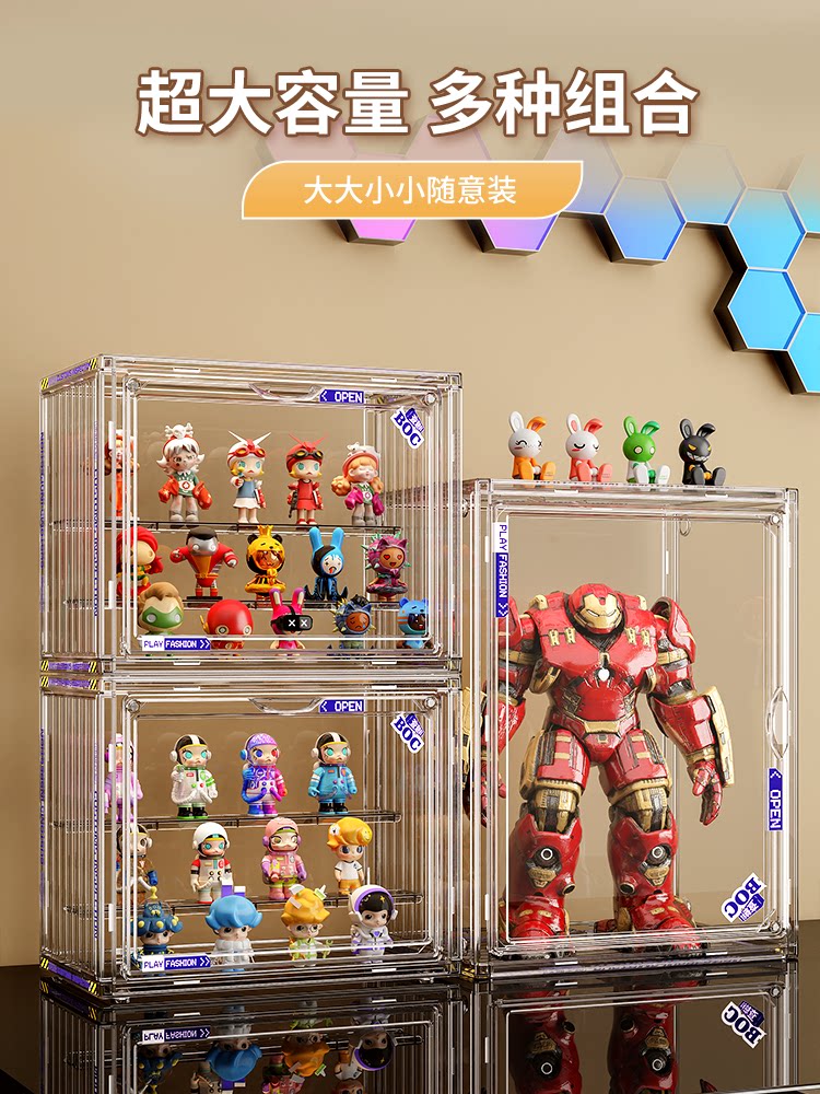 盲盒收纳展示架大容量阶梯式适用泡泡玛特展示盒透明防尘手办柜