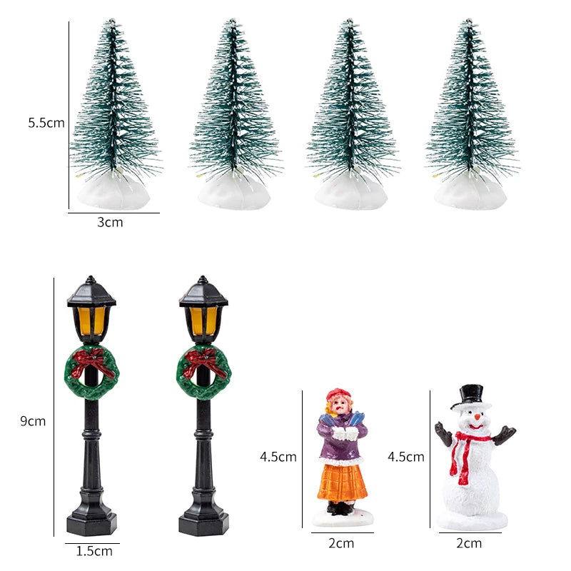 Christmas Light-Up Miniature Village House Set, DIY Winter Snow Landscape Mantel & Tabletop Decor