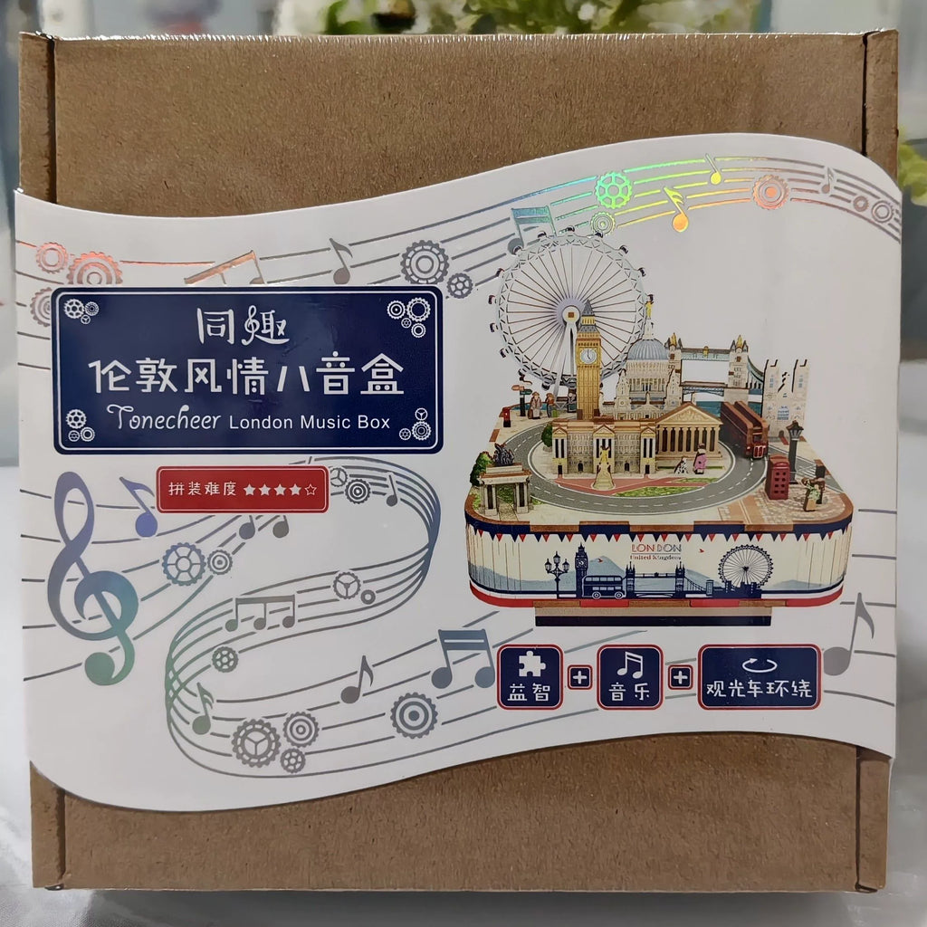 DIY 3D Wooden Music Box Puzzle Kit - Rotating Mechanical Melody Box Craft Toy Birthday Gift for Girls & Teens