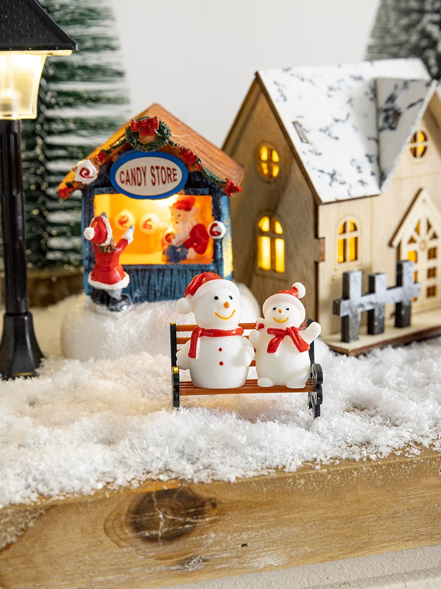 Christmas Light-Up Miniature Village House Set, DIY Winter Snow Landscape Mantel & Tabletop Decor