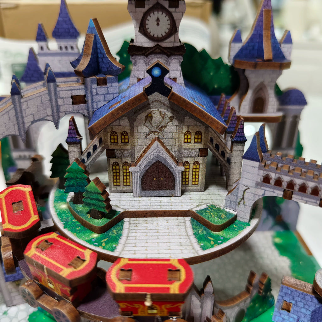 3D Wooden Magic Castle Music Box DIY Assembly Puzzle Kit, Fairytale Mechanical Model Craft, Creative Gift for Girls and Teens