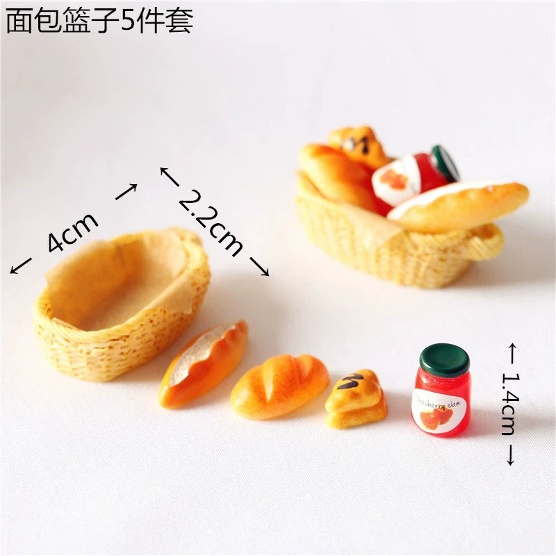 Miniature Dollhouse Bread Basket Set, 1:12 Scale Resin Mini Food Bakery Props for DIY Crafts, Kitchen Scene Decor & Micro Landscape