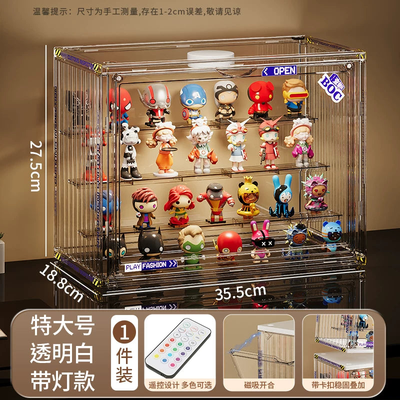 盲盒收纳展示架大容量阶梯式适用泡泡玛特展示盒透明防尘手办柜