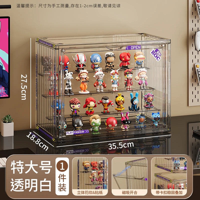盲盒收纳展示架大容量阶梯式适用泡泡玛特展示盒透明防尘手办柜