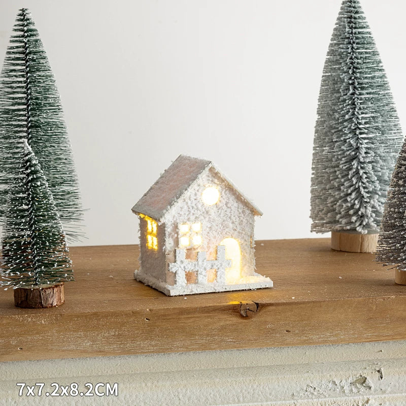 Christmas Light-Up Miniature Village House Set, DIY Winter Snow Landscape Mantel & Tabletop Decor