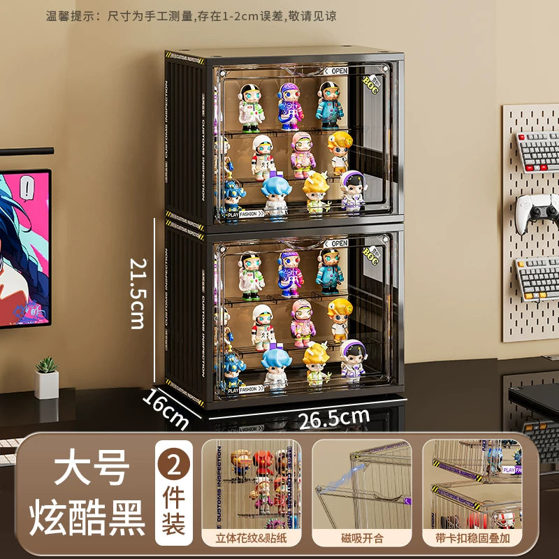 盲盒收纳展示架大容量阶梯式适用泡泡玛特展示盒透明防尘手办柜