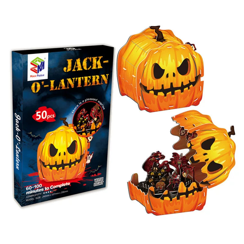 3D DIY Assembly Puzzle Toy - Halloween Pumpkin Lantern & Christmas Holiday Cottage Craft Kit, Educational Gift for Kids