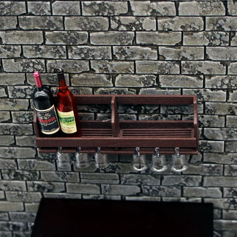 1:12 Miniature Dollhouse Wall-Mounted Wine Rack & Glass Holder Set - Tiny Wine Cabinet, Bottles & Goblets Kitchen Decor Accessories