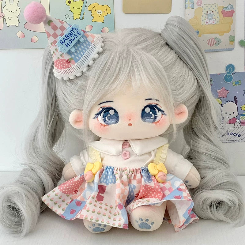 正版泠月棉花娃娃20cm女公仔衣服毛绒玩具有骨架换装假发长发玩偶