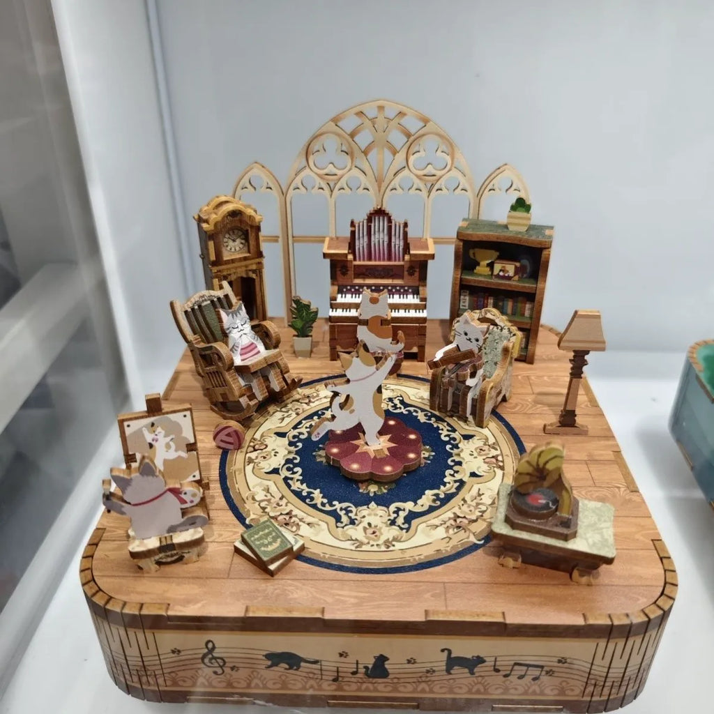 DIY 3D Wooden Music Box Puzzle Kit - Rotating Mechanical Melody Box Craft Toy Birthday Gift for Girls & Teens