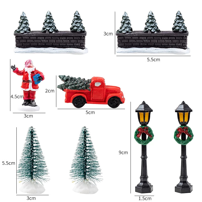 Christmas Light-Up Miniature Village House Set, DIY Winter Snow Landscape Mantel & Tabletop Decor