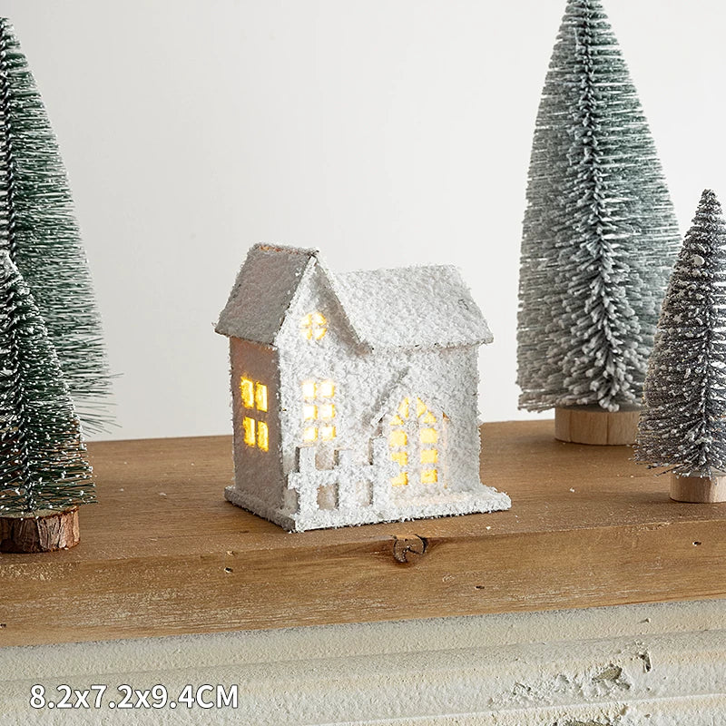 Christmas Light-Up Miniature Village House Set, DIY Winter Snow Landscape Mantel & Tabletop Decor