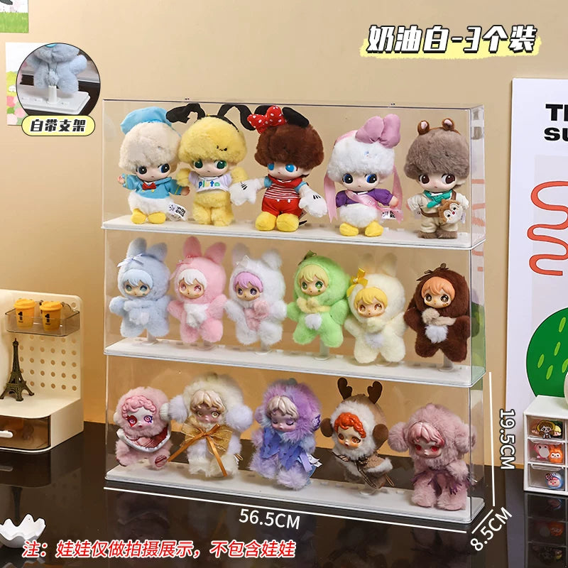 labubu展示盒防尘dimoo搪胶娃毛绒挂件保护罩透明盲盒收纳展示架