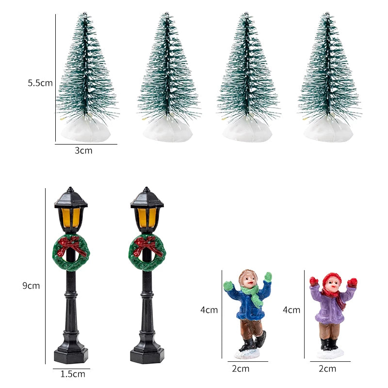 Christmas Light-Up Miniature Village House Set, DIY Winter Snow Landscape Mantel & Tabletop Decor