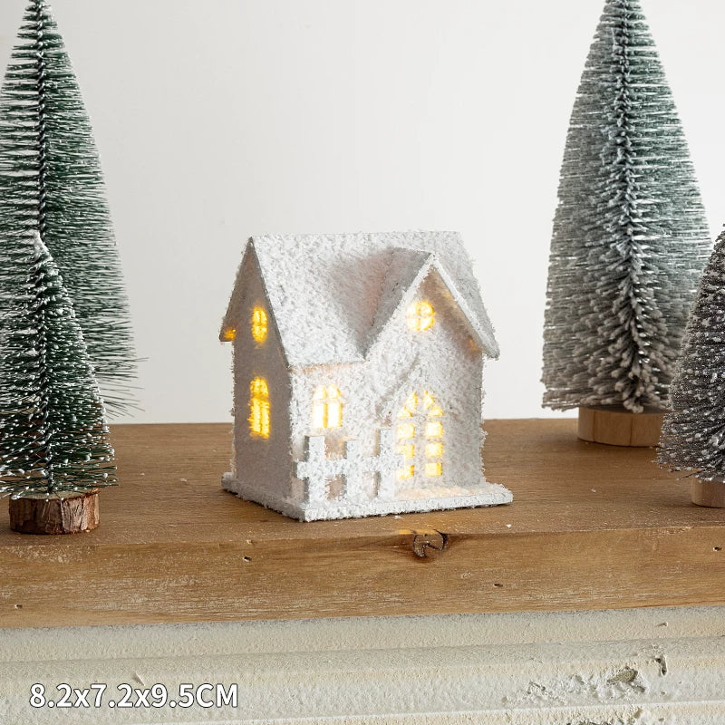 Christmas Light-Up Miniature Village House Set, DIY Winter Snow Landscape Mantel & Tabletop Decor