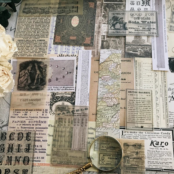 Vintage Junk Journal Ephemera Paper Pack, Textured Old Newspaper Poster Pages for TN Planners & Scrapbooking DIY Crafts